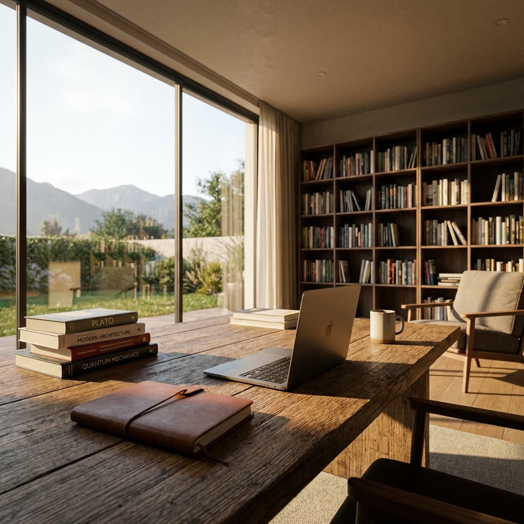 Workspace with books and laptop